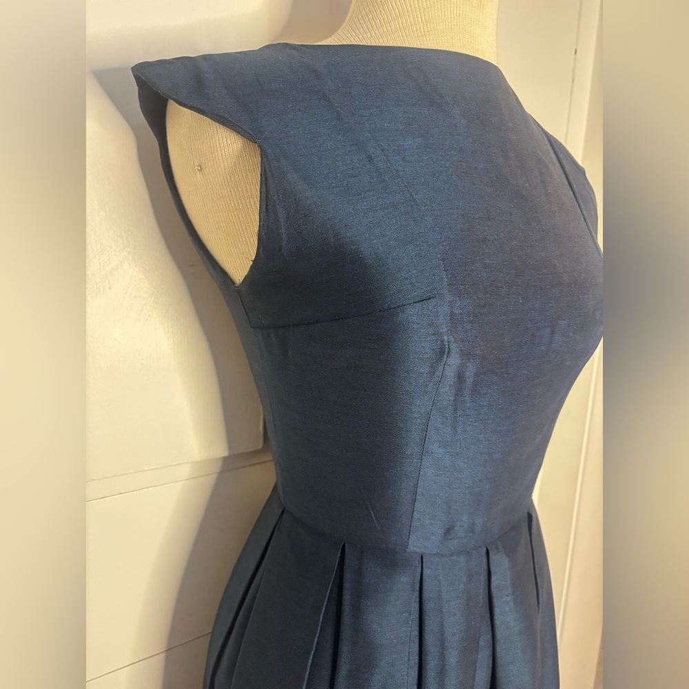 VINTAGE 50s navy blue pleated party dress - Picture 3 of 11